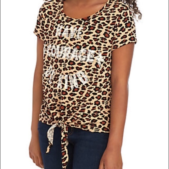 Beautees Allover Cheetah Courage & Kind T-Shirt XL - Picture 1 of 7